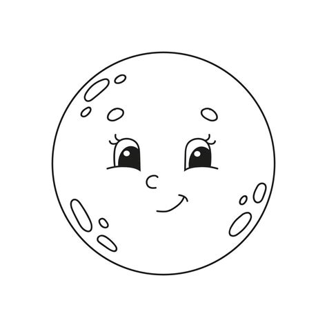 Moon Coloring Book For Kids Cheerful Character Vector Illustration