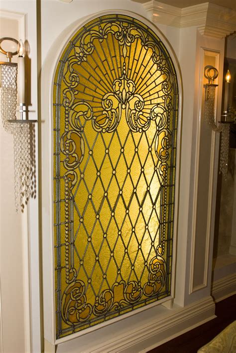 Fancy Ornamental Leaded Glass Window With Ornamental Border And Jewels
