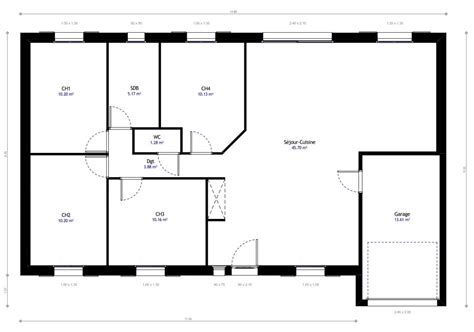 Maison traditionnelle de plein pied de type 5. Plan maison individuelle 4 chambres 14 - Habitat Concept