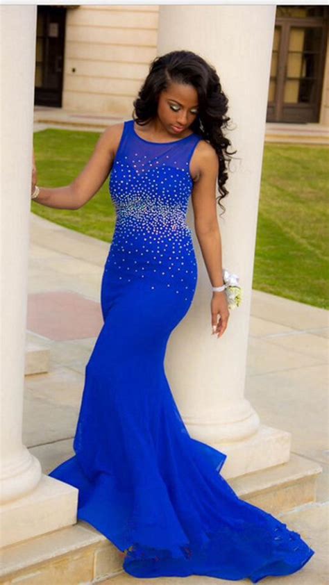 Royal Blue Sexy Open Back Prom Dresses Mermaid Backless Prom Dress 2016