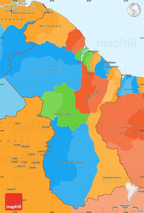 Large Detailed Political And Administrative Map Of Guyana With Relief