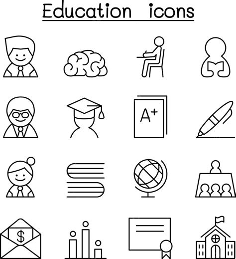 Set Of Thin Line Style Icons For Education And Learning Vector Graduation Internship Line PNG