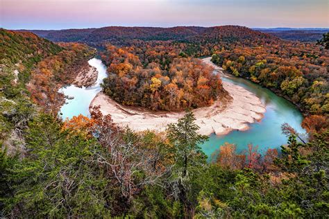 Arkansas Red Bluff Overlook And Buffalo National River At Dusk