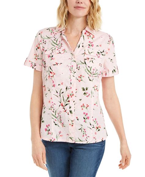 Karen Scott Plus Size Floral Print Cotton Shirt Created For Macys