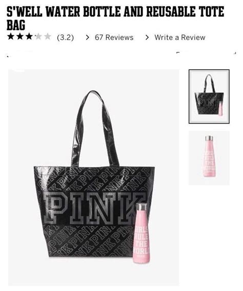 Brand New Victoria Secret Pink Reusuable Pink Black Tote Swell Water In