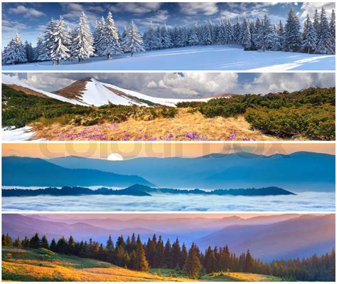 Set Of The 4 Seasons Landscape For Banners Stock Image Colourbox