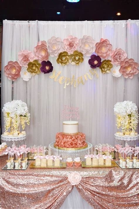 This gold glitter number 1 decoration is perfect for this theme. Sweet 16 Backdrop | Rose gold party theme, Rose gold theme ...