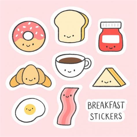Premium Vector Cute Breakfast Sticker Hand Drawn Cartoon Collection
