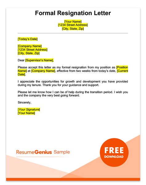 Two Weeks Notice Letter Template Free