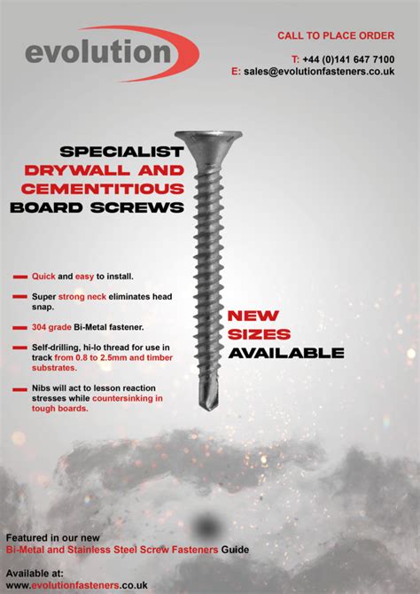 New Sizes Drywall And Cementitious Board Screws Tek Screws Drywall