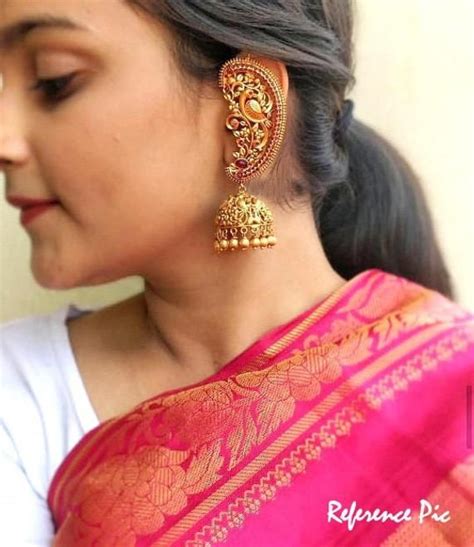 Indian Earrings Antique Gold Jhumka Ear Cuff Earrings South Etsy In