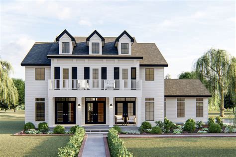 Hip, gable, reverse gable and gambrel rooflines can top these structures while, facades range from brick, siding or stone to stucco or wood. 4-Bed Southern Colonial House Plan with 2-Car Side-Load ...