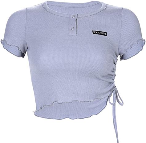 Yssdeh Camiseta Casual Con Botones Mujer Cordón Básico Camiseta Corta