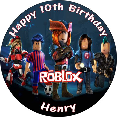 Roblox Black Personalised Round Edible Birthday Cake Topper