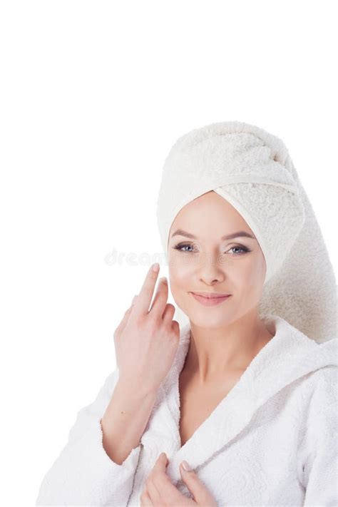 Beauty Treatments After The Bath Portrait Of A Young Beautiful Woman In A Terry Robe And With A