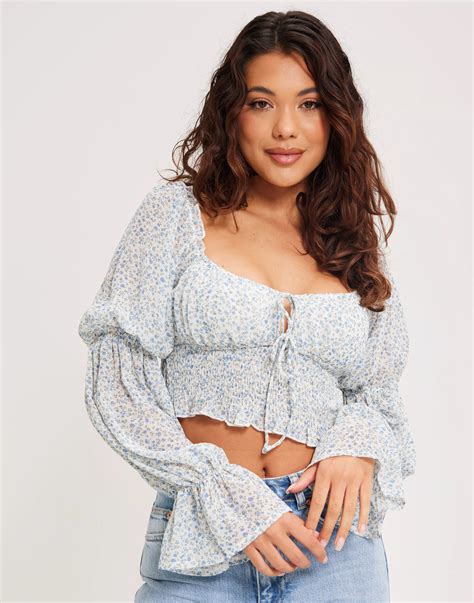 Buy Love Triangle L S Milk Maid Top In Ditsy Print Blue White