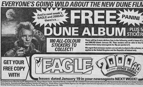 Starlogged Geek Media Again 1985 Dune Sticker Album Advert Ipc