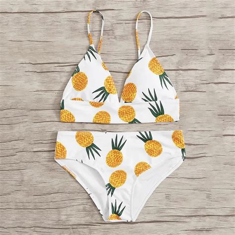 Swimsuit Women Pineapple Print Sexy Backless Women Two Pieces Bikini