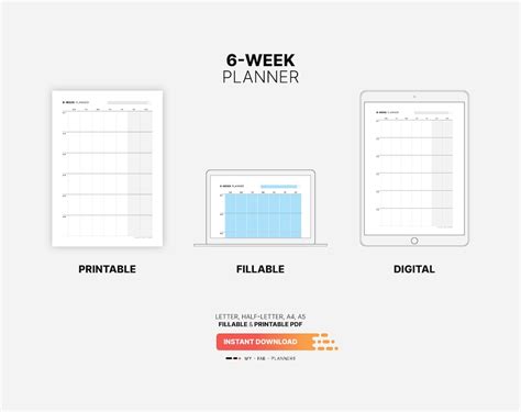6 Week Calendar Planner Fillable Work And Productivity Goal Tracker