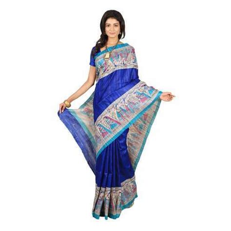 Ghicha Silk Blue Printed Saree Length 63 M At Rs 3600 In Bhagalpur