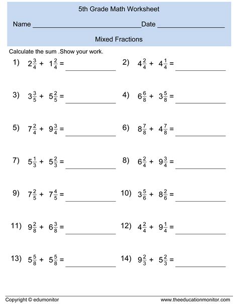 Subtracting Mixed Numbers And Improper Fractions Worksheets