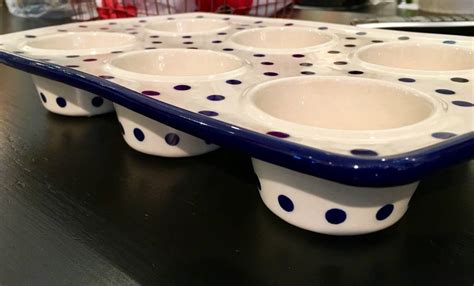 Polish Pottery Muffin Pan White With Blue Dots 14 X 875 X 225
