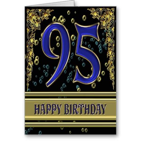 Personalize giant birthday greeting cards online. 95th birthday card with gold and bubbles | Zazzle.com ...