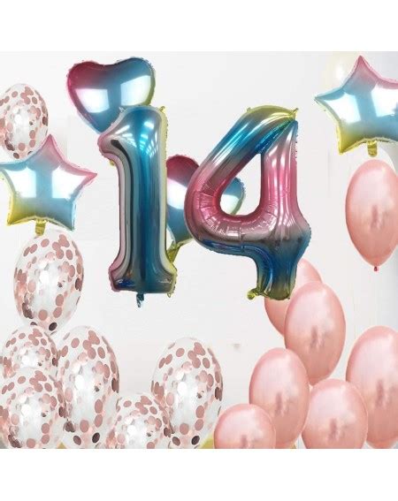 Sweet 14th Birthday Decorations Party Supplies Rainbow Number 14 Balloons 14th Foil Mylar
