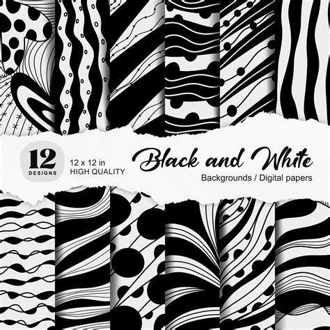 12 Black And White Digital Papers Digital Paper Scrapbook Paper
