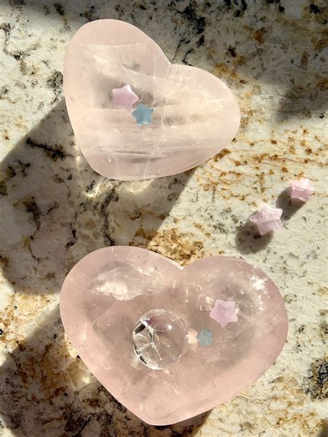 Gemmy Clear Rose Quartz Heart Bowls Heart Shaped Crystal Etsy