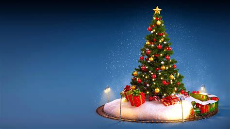 árbol De Navidad Tren De Juguete Navidad Azul Navidad Fondo De