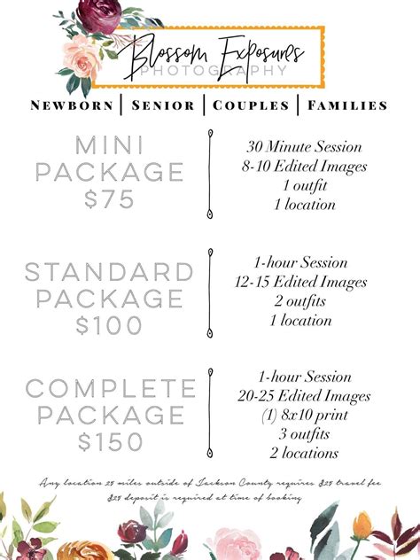 Example Photography Price Sheet Photography Pricing Sheet
