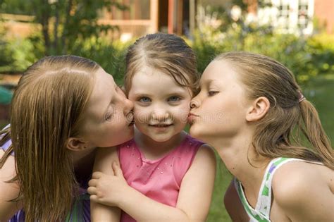 Three Girls Kissing Stock Image Image Of Garden Girls Free