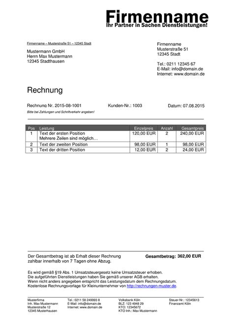 Aber worauf musst du bei so einer vorlage achten? Kleinunternehmer Rechnung - Rechnungsvorlagen für ...