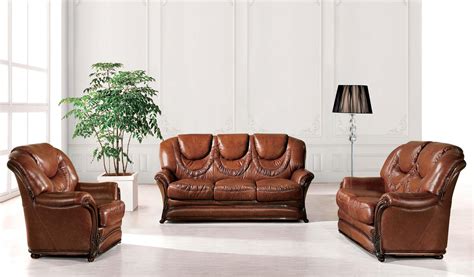 Brown Genuine Leather Sofa Bed Set 3pcs Esf 673f Made In Italy Classic