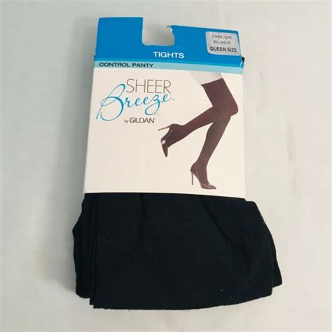 Sheer Breeze By Gildan Control Panty Black Tights Footed Queen Size
