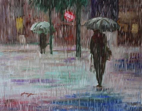 Rain Painting Heavy Rain In The City By Dan Haraga Rain Art City