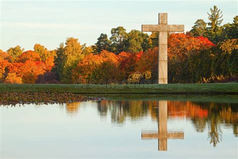 Christian Cross In Autumn Landscape Stock Image Image Of Landscape