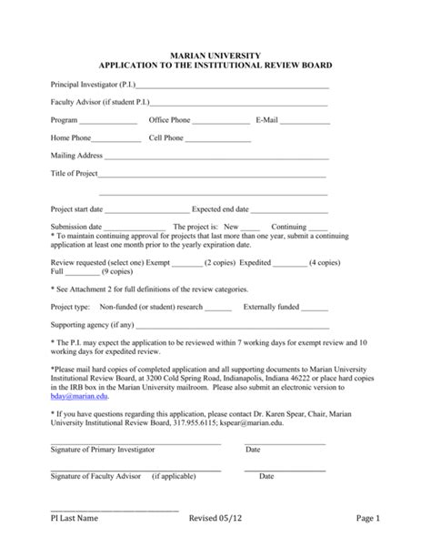 Irb Application Marian University