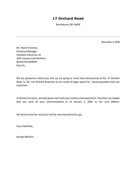 Circular Letter Sample Announcing A Change Of Address Pdf