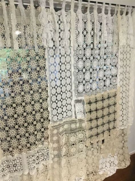 White Cream Crochet Doilie Curtain Vintage Doilies Patchwork Curtain