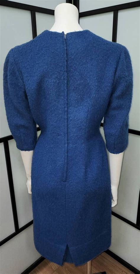 vintage wool dress 1960s blue mohair wool wiggle dres… gem