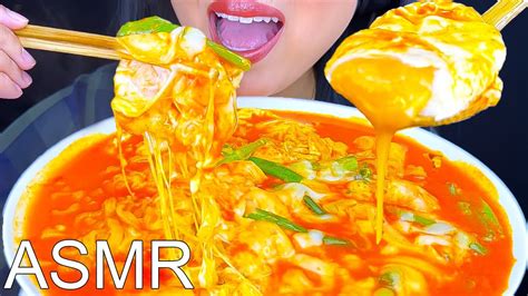 ASMR Shrimp Fire Noodle With SOFT BOILED EGG Eating Sounds Mukbang