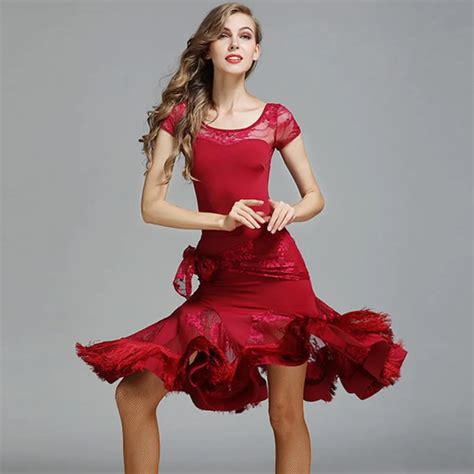 Buy 3 Colors Red Latin Dance Costumes Or Women Latin Rumba Dance Dresses Fringe