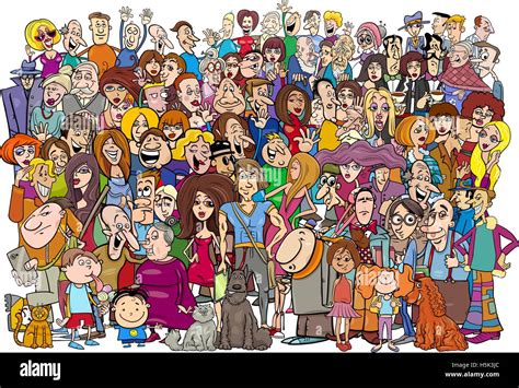 Cartoon Illustration Of Large People Group In The Crowd Stock Vector