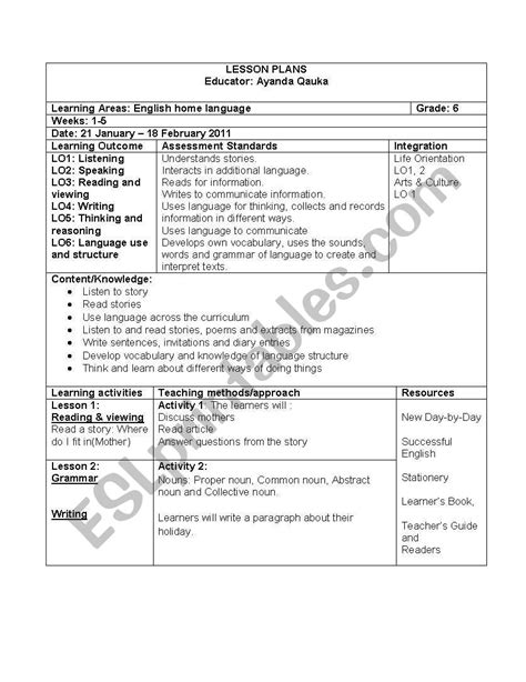 english lesson plan esl worksheet by ayasbieber