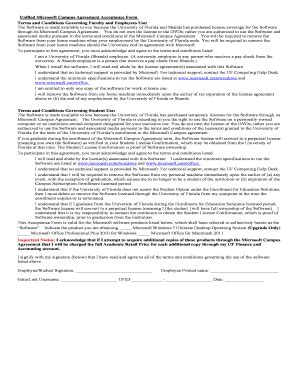 Fillable Online Warrington Ufl Microsoft Campus Agreement Form