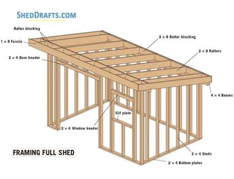 8x12 Slant Roof Utility Shed Plans Blueprints 02 Full Framing Flat