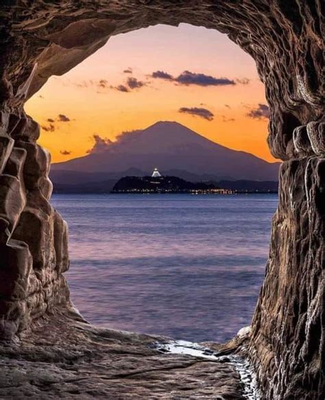 View Of Mt Fuji From Inside A Cave At Zushi Beach Kanagawa 📸 Muuu34
