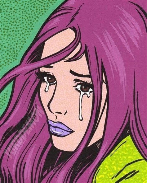 Purple Hair Crying Comic Sad Girl Original Pop Art Painting Allyson